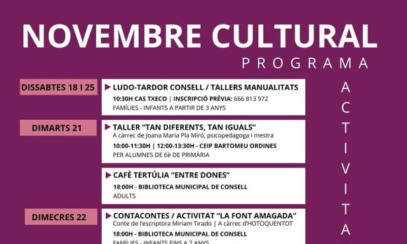 Consell, NOVEMBRE CULTURAL: Cafè tertúlia "Entre dones"